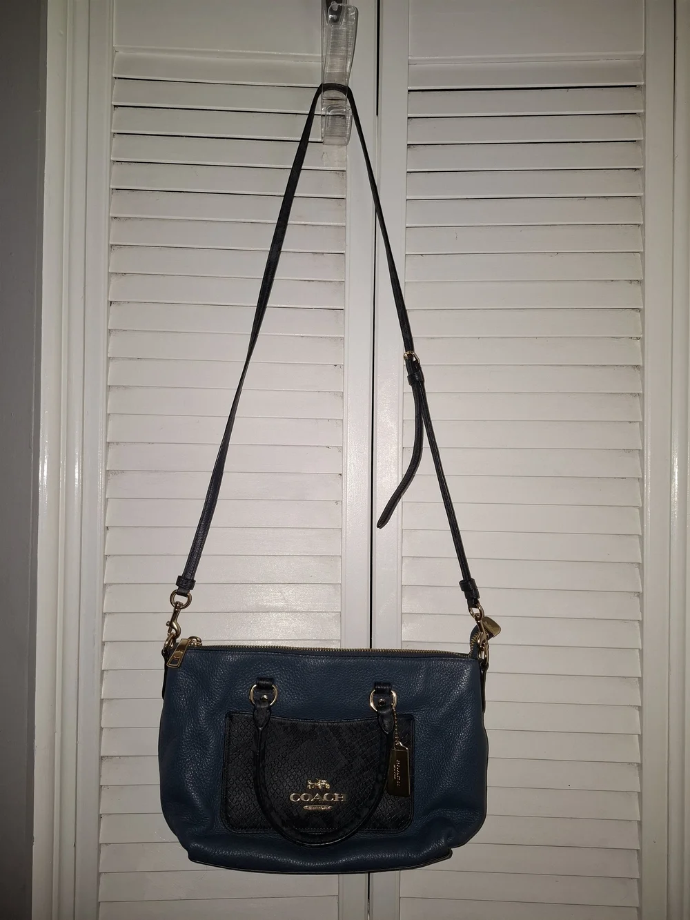 Coach Teal Leather Crossbody with Black Trim and Gold Hardware